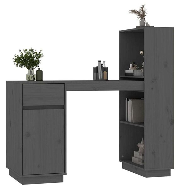 VidaXL Íróasztal - Tömör Fenyőfa - Szürke - 110x53x117 cm
