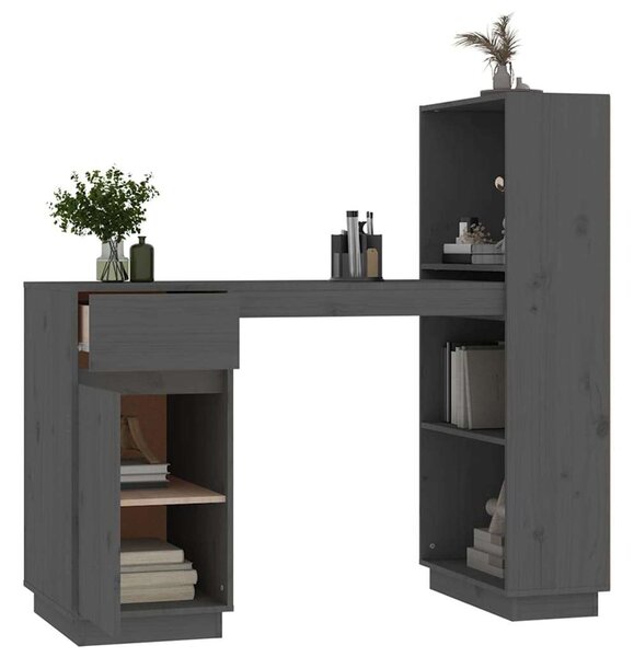 VidaXL Íróasztal - Tömör Fenyőfa - Szürke - 110x53x117 cm