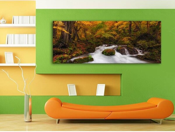 70x40 cm - Hegyi patak a fák között vászonkép