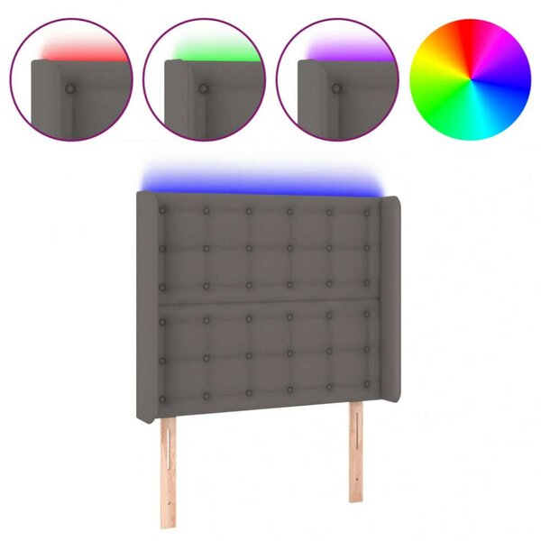 VidaXL LED Ágyfejtámla - Szürke Műbőr - 93x16x118/128cm
