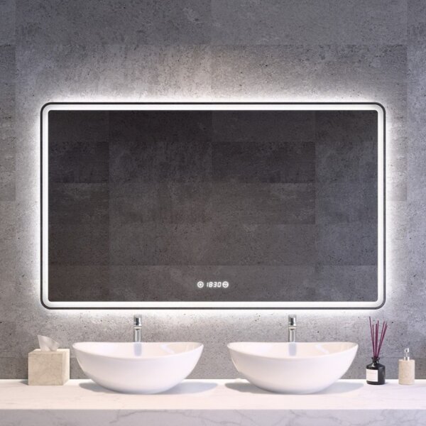 Álló fürdőszobai LED tükör 120x75cm | Páramentesítő - Óra - Fényerő és színhőmérséklet szabályozás | Welland Type20V