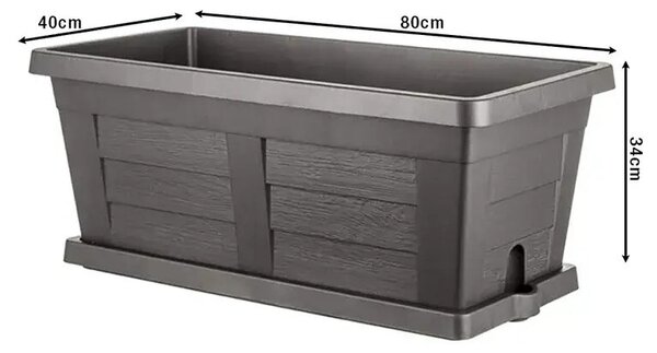 Bama Legno kerti nagy méretű virágláda antracit, 80 x 40 x 35 cm, 80 cm