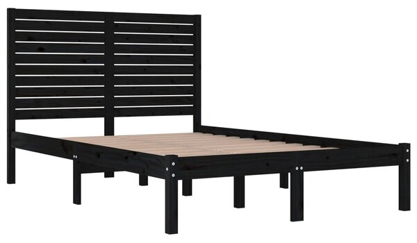 VidaXL Fekete Tömörfa Ágykeret - 135x190 cm