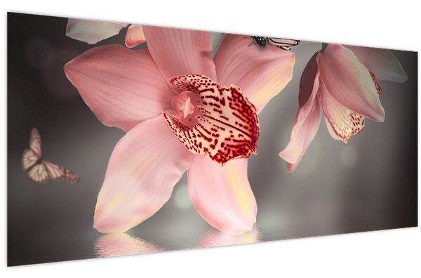 Kép - Virágok és pillangó (120x50 cm)