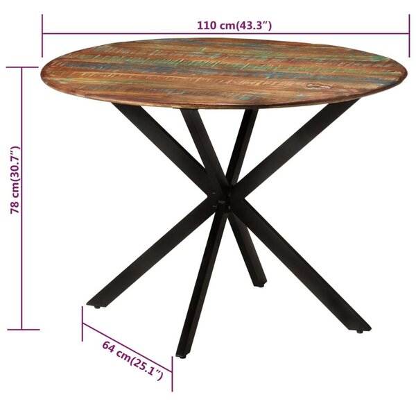 VidaXL Kerek Újrahasznosított Fa Étkezőasztal - Ø110cm