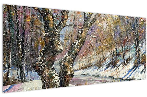 Egy festett téli táj képe (120x50 cm)