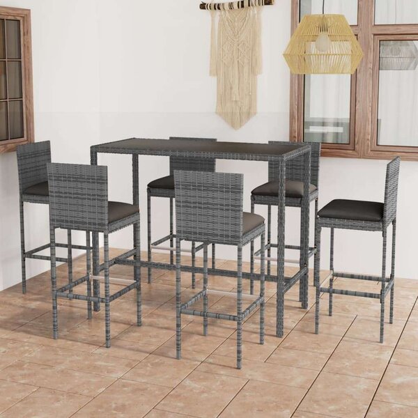 VidaXL Kerti Bárszett - 7 darabos - Szürke Polyrattan