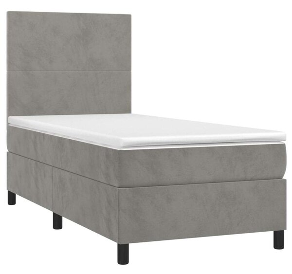 VidaXL világosszürke bársony rugós ágy matraccal 100 x 200 cm
