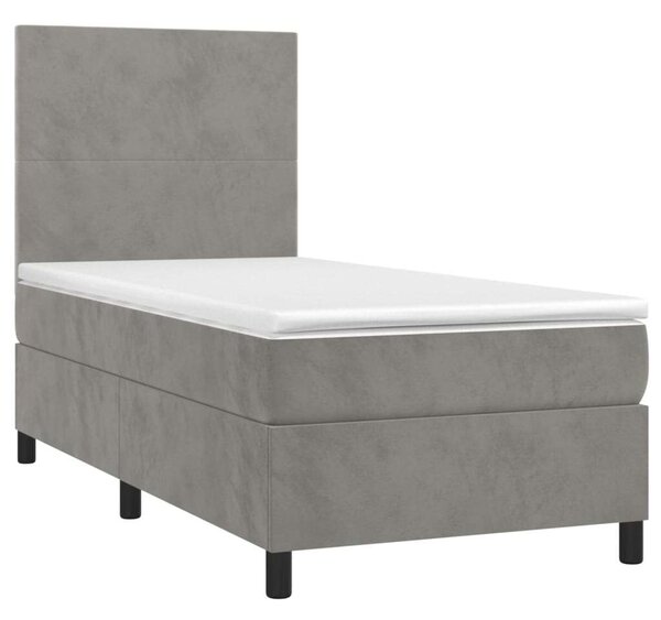 VidaXL világosszürke bársony rugós ágy matraccal 100 x 200 cm