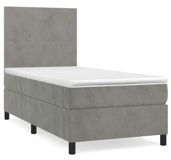 VidaXL világosszürke bársony rugós ágy matraccal 100 x 200 cm