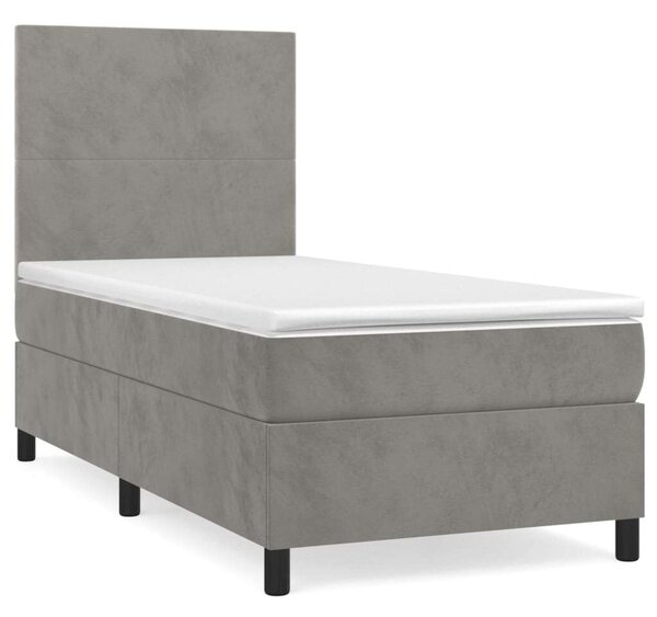 VidaXL világosszürke bársony rugós ágy matraccal 100 x 200 cm