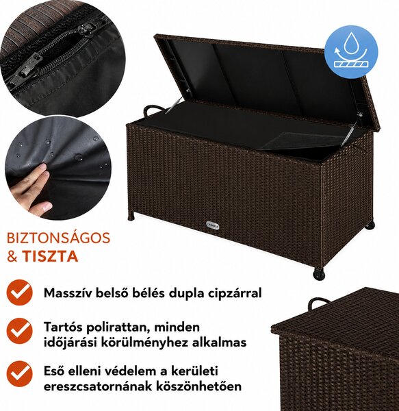 RICCO polyrattan tárolódoboz, 270L, 117x53x60cm, sötétbarna Casaria