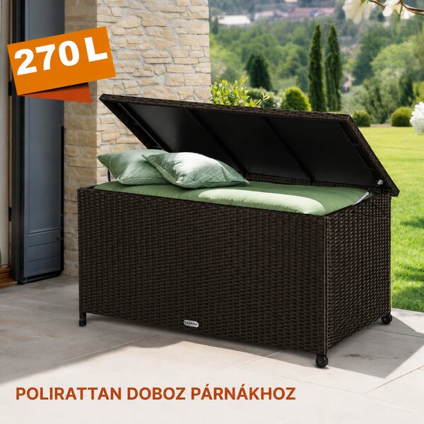 RICCO polyrattan tárolódoboz, 270L, 117x53x60cm, sötétbarna Casaria