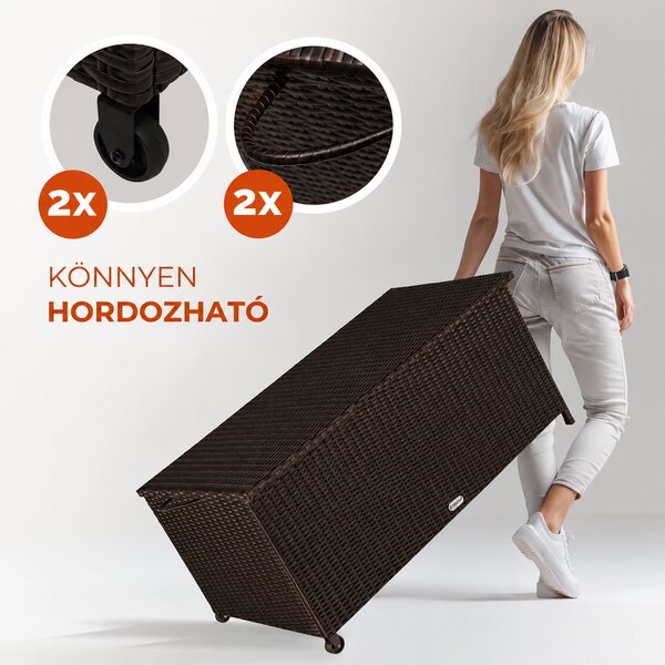 RICCO polyrattan tárolódoboz, 270L, 117x53x60cm, sötétbarna Casaria
