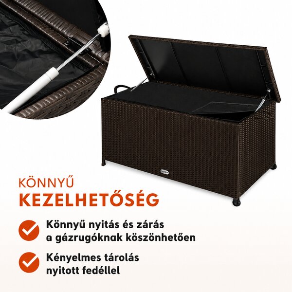 RICCO polyrattan tárolódoboz, 270L, 117x53x60cm, sötétbarna Casaria