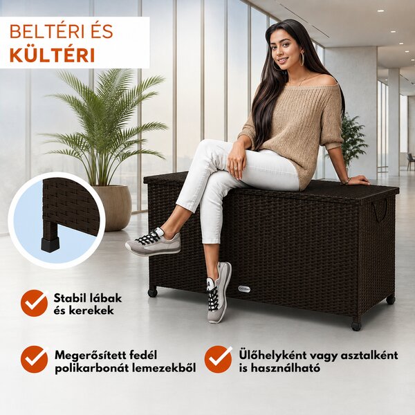 RICCO polyrattan tárolódoboz, 270L, 117x53x60cm, sötétbarna Casaria