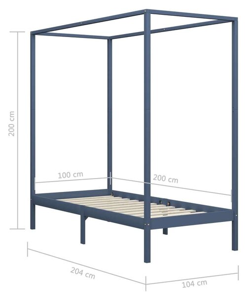 Vidaxl Baldachinos Ágykeret - Tömör Fenyőfa - 100x200 cm