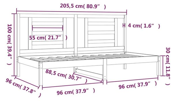 VidaXL fehér tömör fenyőfa kanapéágy 90 x 200 cm