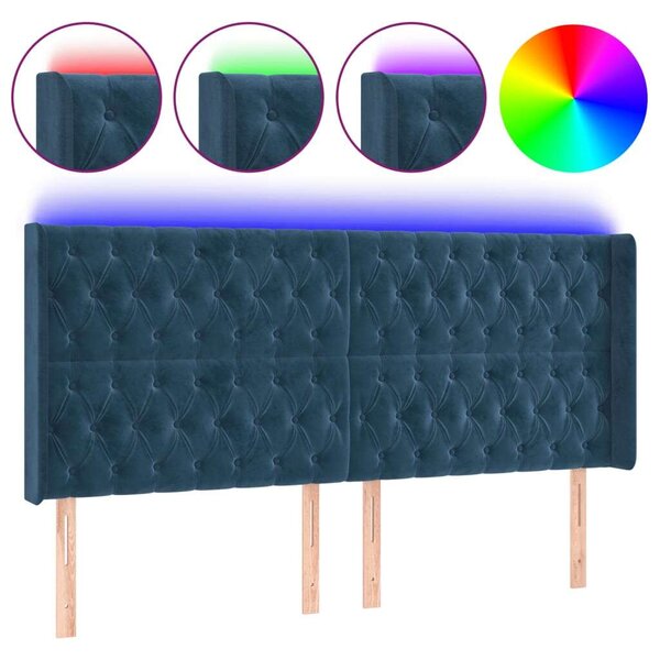 VidaXL sötétkék bársony LED-es fejtámla 203x16x118/128 cm