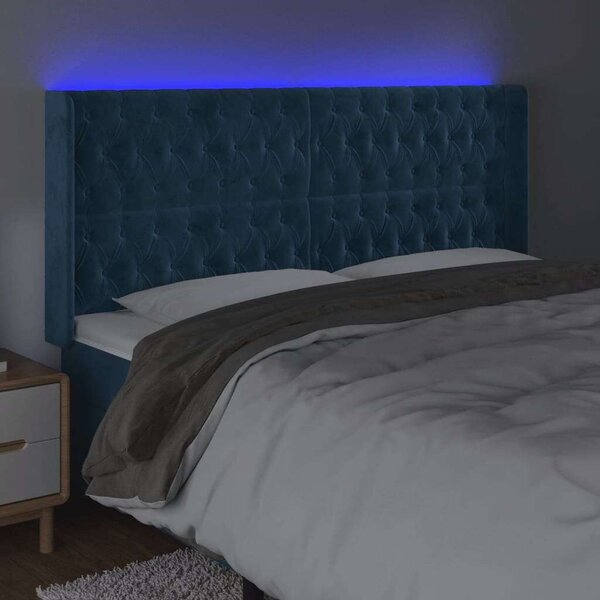 VidaXL sötétkék bársony LED-es fejtámla 203x16x118/128 cm