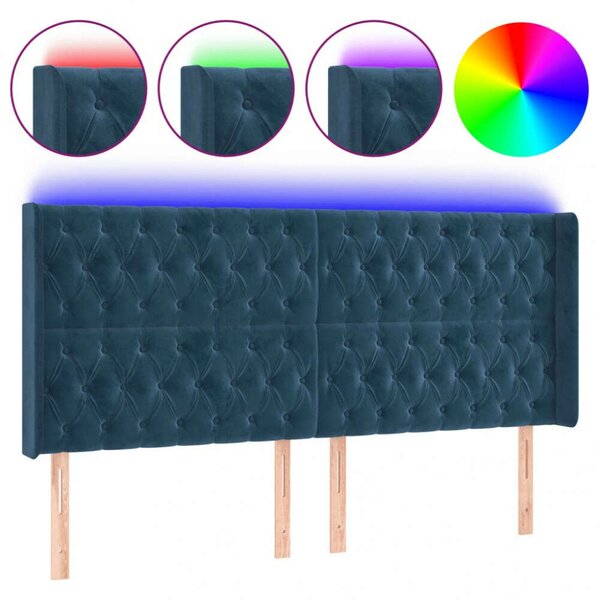 VidaXL sötétkék bársony LED-es fejtámla 203x16x118/128 cm