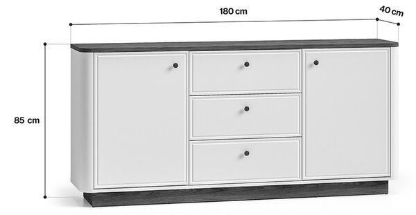 Amberto nagy komód 180 cm fiókokkal - kasmír / windmill dark tölgy