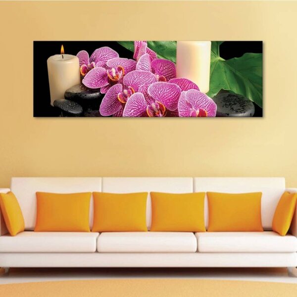70x40 cm - Orchidea gyertya és kövek vászonkép