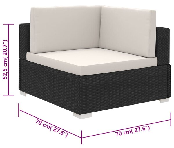8-részes fekete polyrattan kerti bútorszett párnákkal