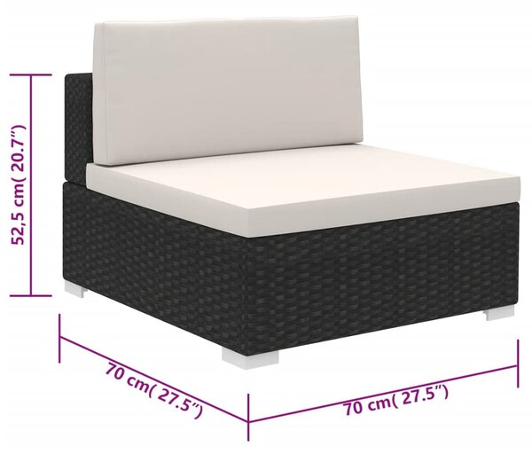 8-részes fekete polyrattan kerti bútorszett párnákkal