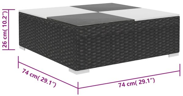 8-részes fekete polyrattan kerti bútorszett párnákkal