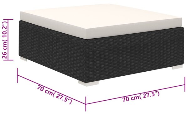 8-részes fekete polyrattan kerti bútorszett párnákkal
