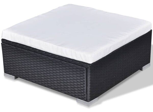 10-részes fekete polyrattan kerti bútorszett párnákkal