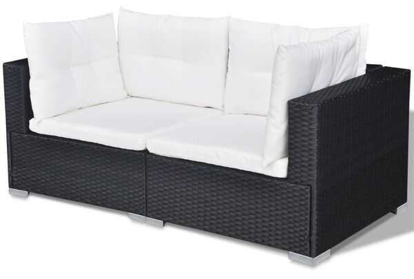 10-részes fekete polyrattan kerti bútorszett párnákkal