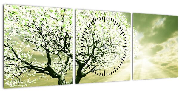 Virágzó fa képe (órával) (90x30 cm)