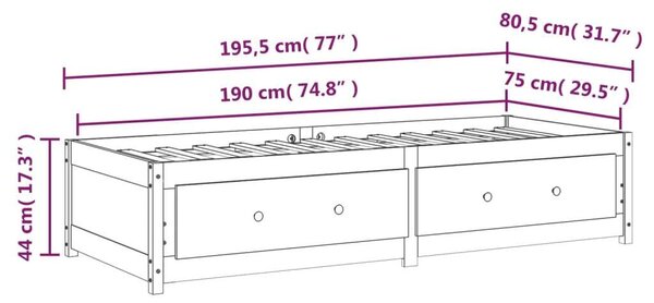 VidaXL 2FT6 Small Single tömör fenyőfa nappali ágy 75x190 cm