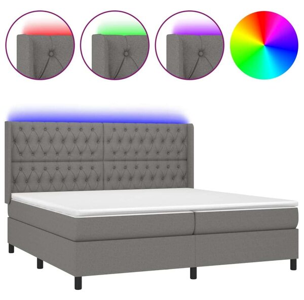 VidaXL LED-es Ágy - Sötétszürke Szövet - 200x200 cm