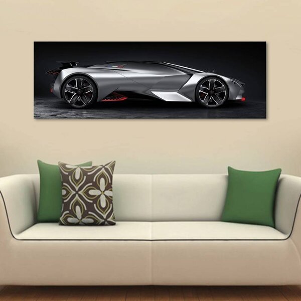 150x50 cm - Ezüst sportautó vászonkép