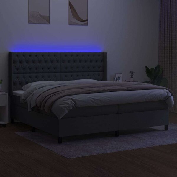 VidaXL LED-es Ágy - Sötétszürke Szövet - 200x200 cm