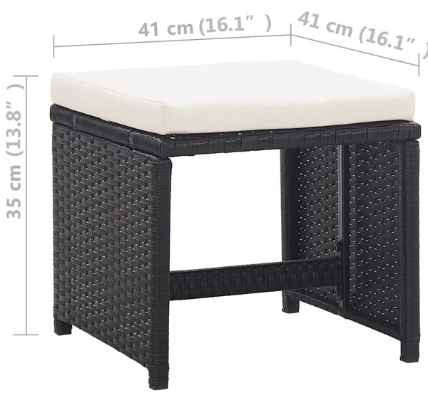 13-részes fekete polyrattan kültéri étkezőszett párnákkal