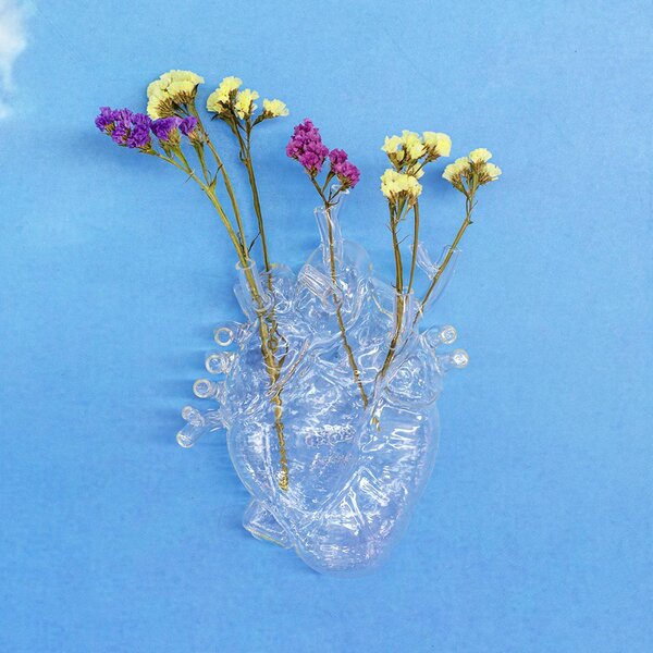 SELETTI Love in Bloom váza, átlátszó, 24 cm magas, szív alakú, üvegből