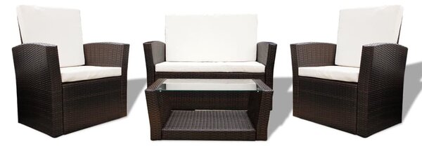 4-részes barna polyrattan kerti bútorszett párnákkal