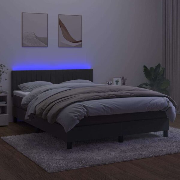 VidaXL sötétszürke bársony rugós és LED-es ágy matraccal 140x200 cm
