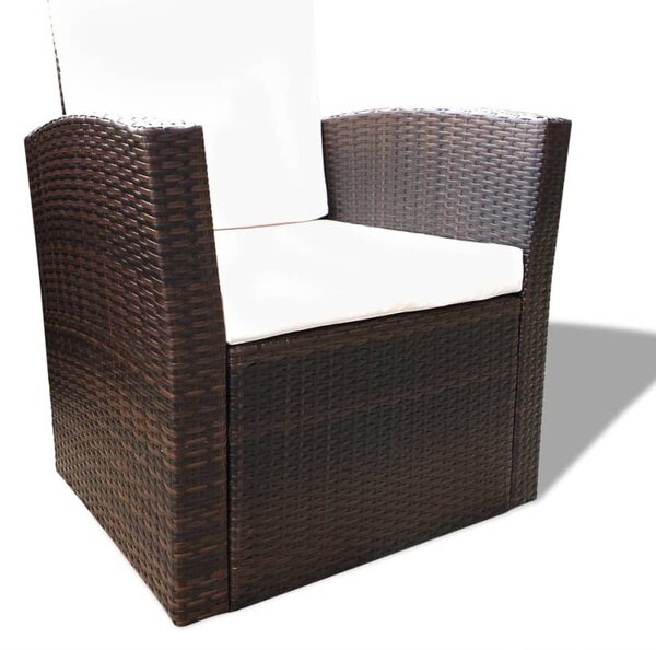 4-részes barna polyrattan kerti bútorszett párnákkal
