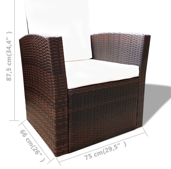 4-részes barna polyrattan kerti bútorszett párnákkal