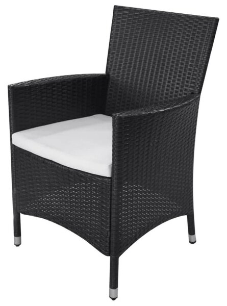 11-részes fekete polyrattan kültéri étkezőszett párnákkal