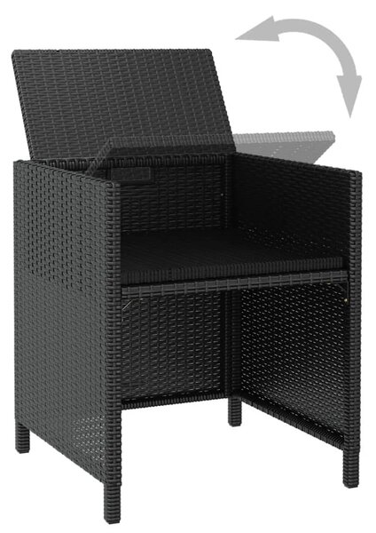 13 darabos fekete kültéri polyrattan és akácfa étkezőszett
