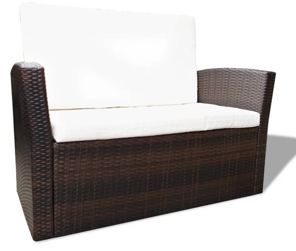 4-részes barna polyrattan kerti bútorszett párnákkal