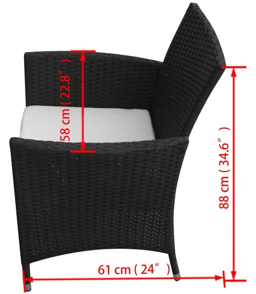 7-részes fekete polyrattan kültéri étkezőszett párnákkal