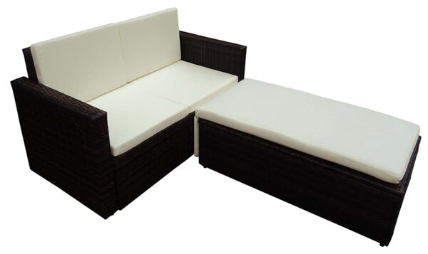 2-részes barna polyrattan kerti bútorszett párnákkal