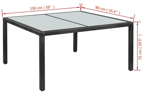 7-részes fekete polyrattan kültéri étkezőszett párnákkal